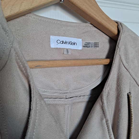 Cream Calvin Klein Suede Moto Jacket - Picture 4 of 6